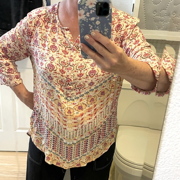 Nine West Jeans XXL boho multi colored blouse 3/4 sleeves and front buttons - Picture 6 of 11